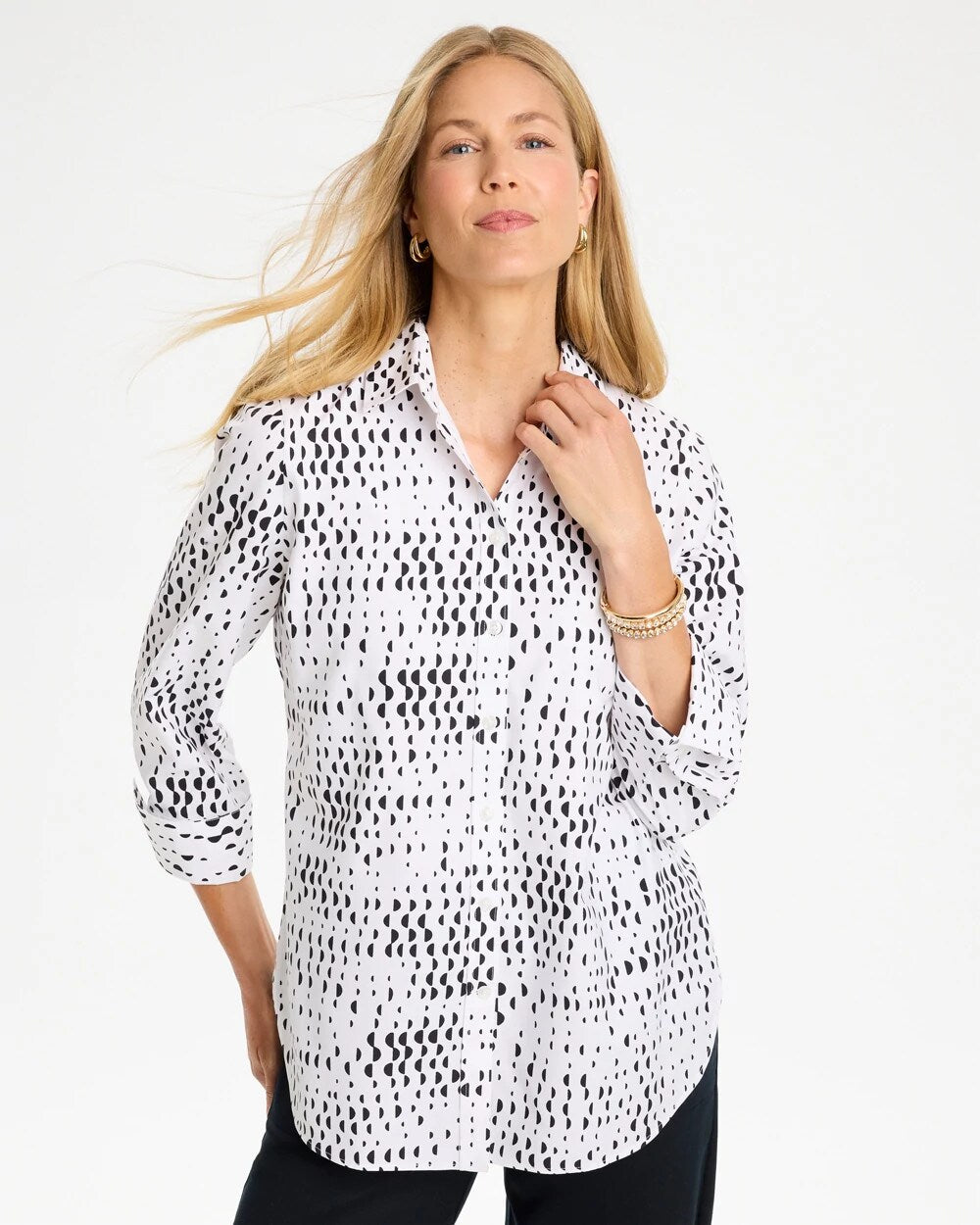 No Iron Stretch Geo Print Shirt