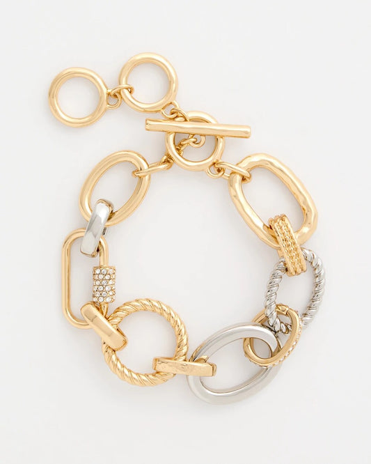 Mixed Metal Textured Toggle Bracelet
