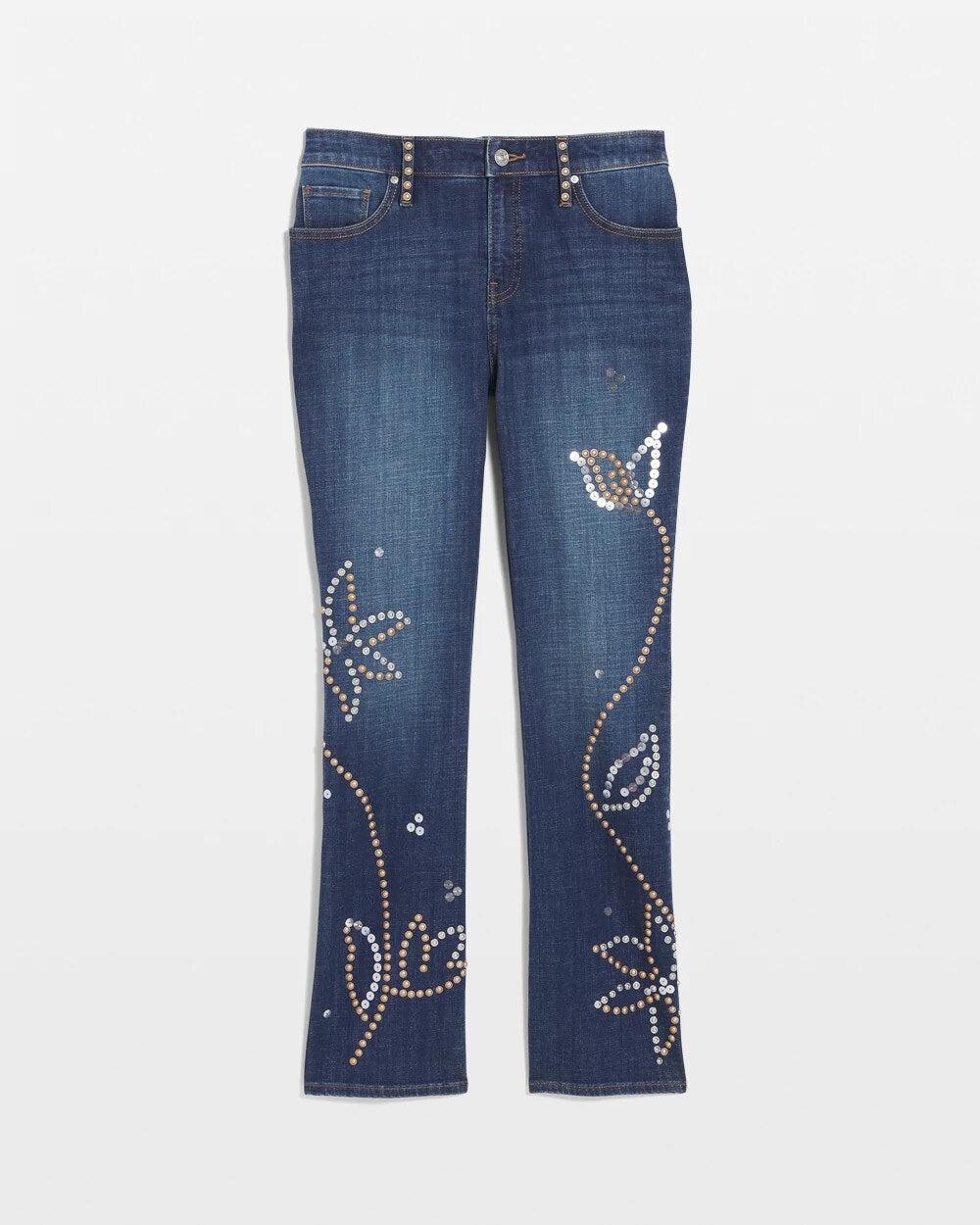 Embellished Girlfriend Cropped Flared Jeans