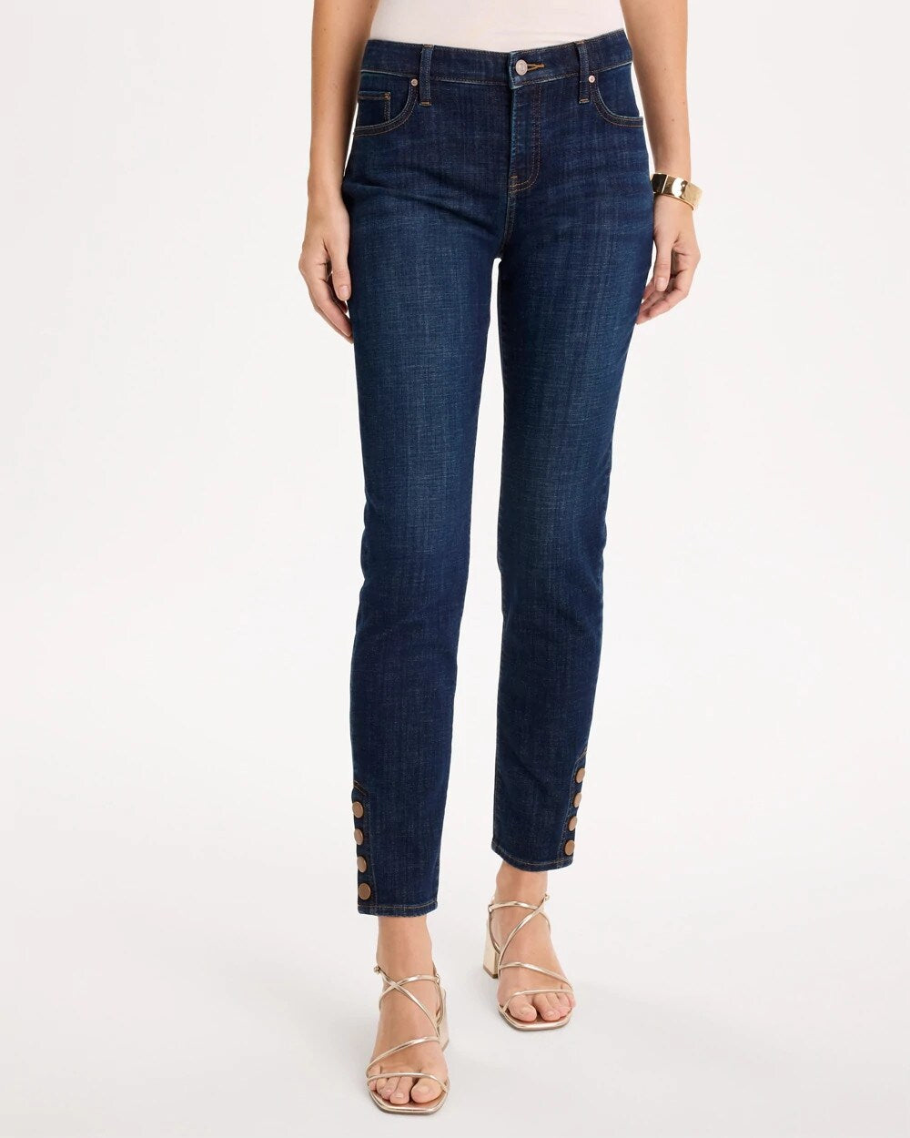 Petite Girlfriend Slim Faux Leather Hem Ankle Jeans