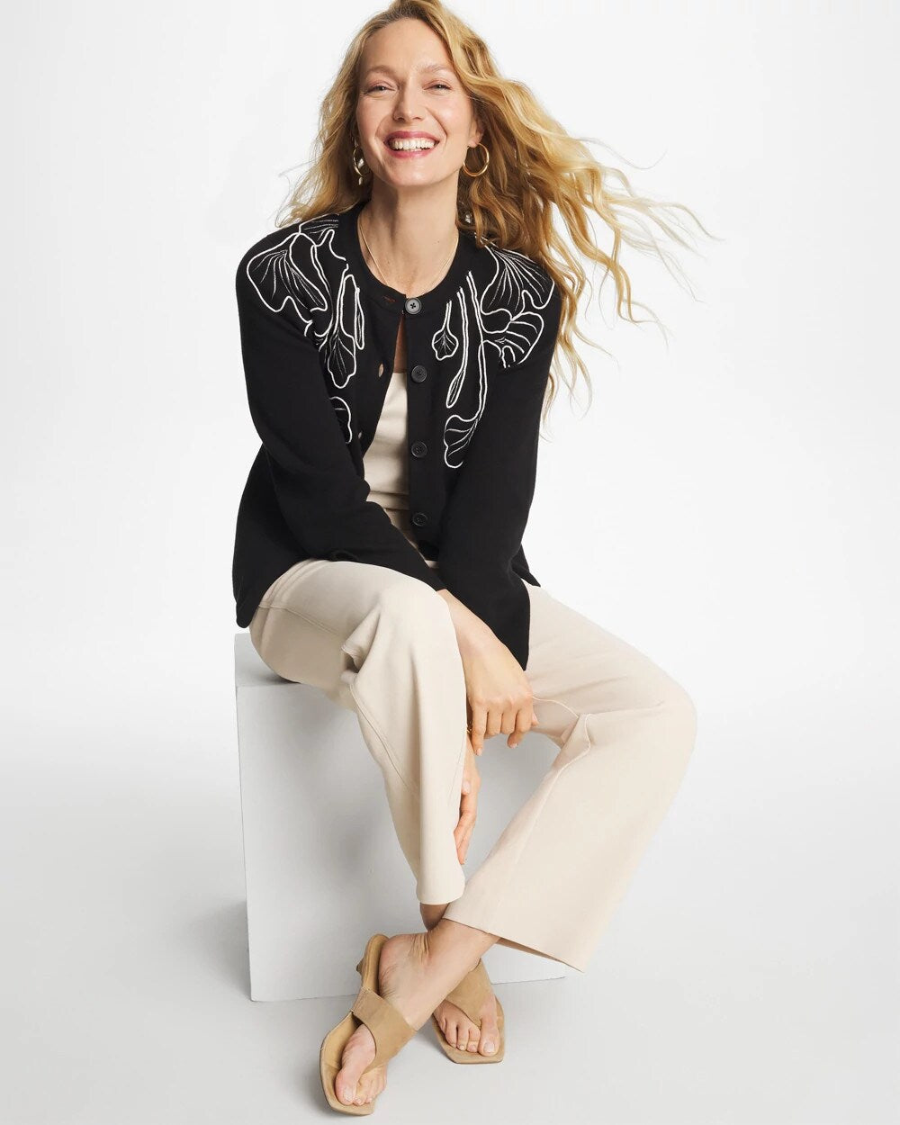Embroidered Crewneck Cardigan Jacket