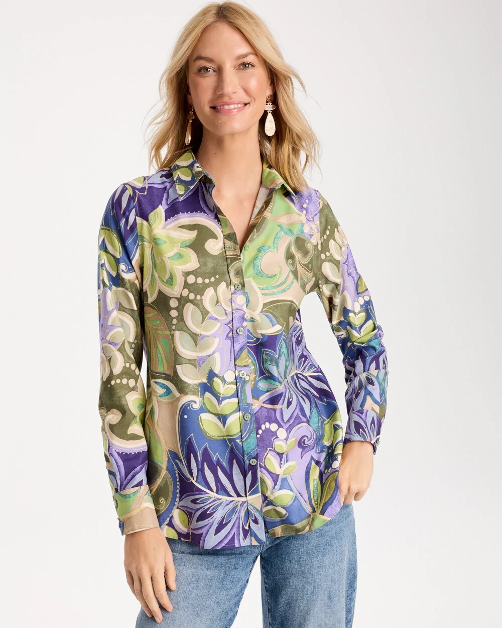 No Iron Stretch Garden Print Shirt