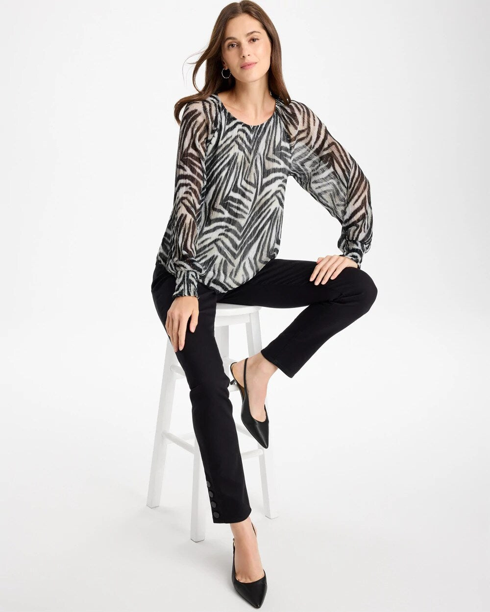 Zebra-Metallic Bodre Crinkle Mesh Top