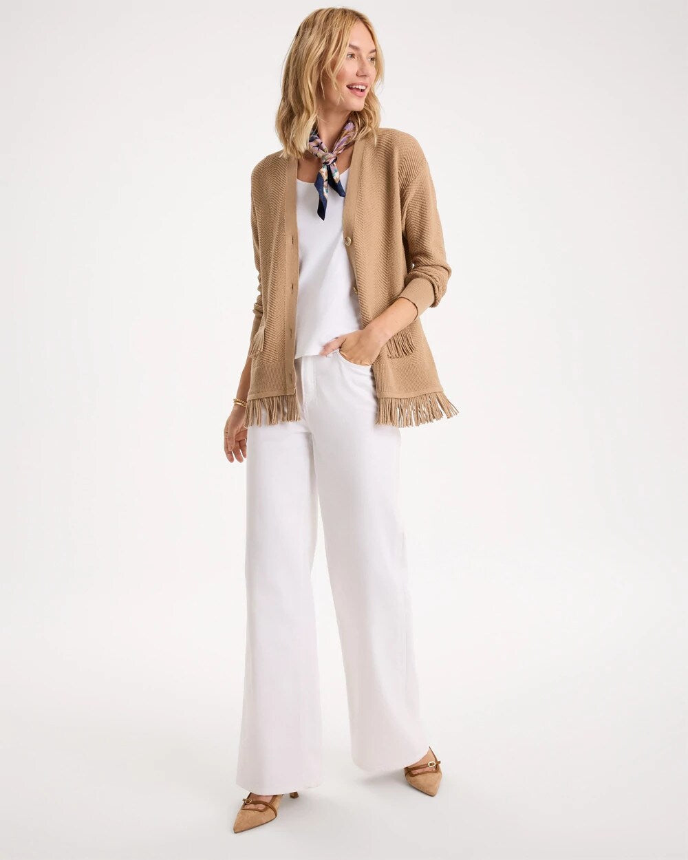 Cotton-Blend Fringed Long-Sleeve Cardigan