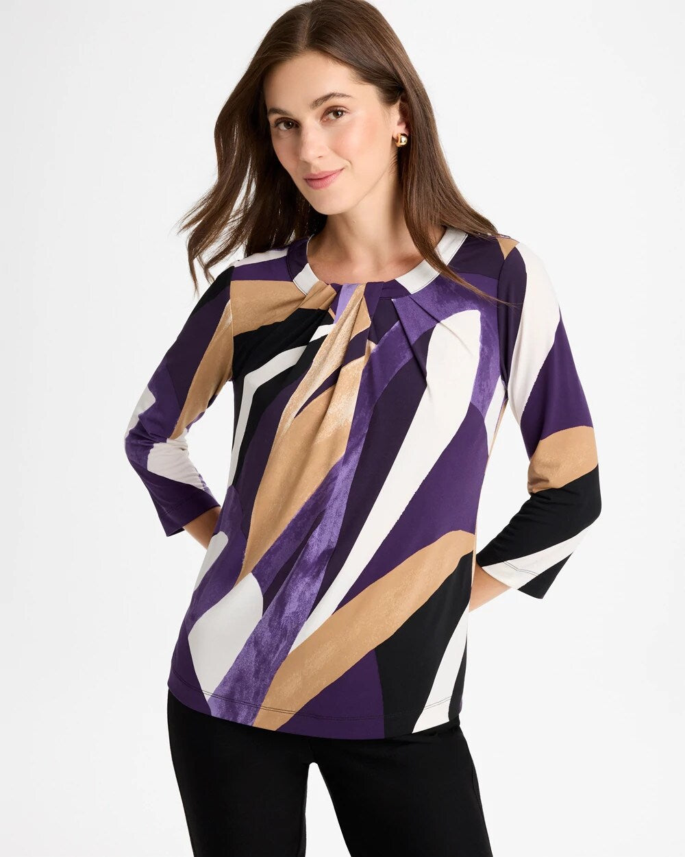 Travelers Knit Printed Twist-Front Top