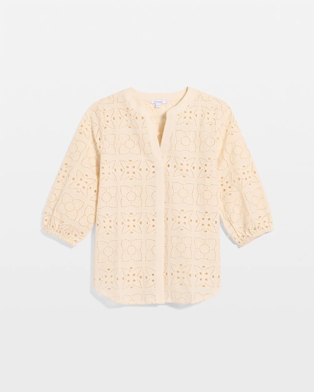 Cotton Geo Eyelet 3/4 Sleeve Blouse