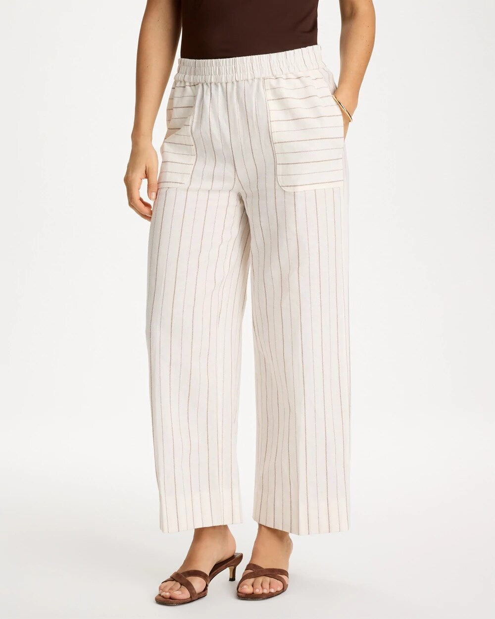 Pinstriped Linen-Cotton Crop Pant