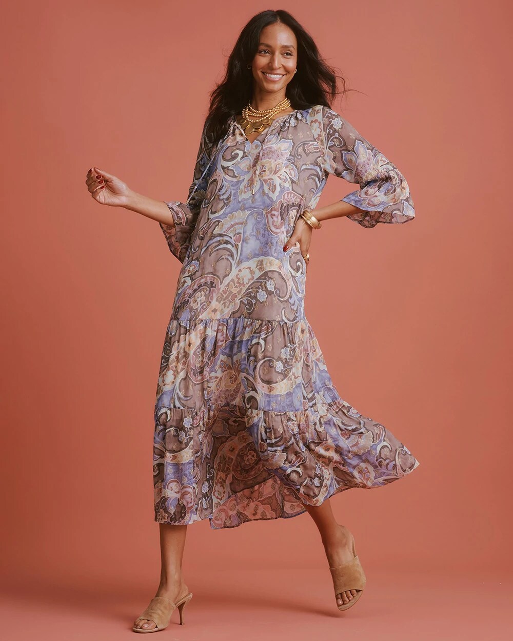 Foiled Woven Pleated Dress