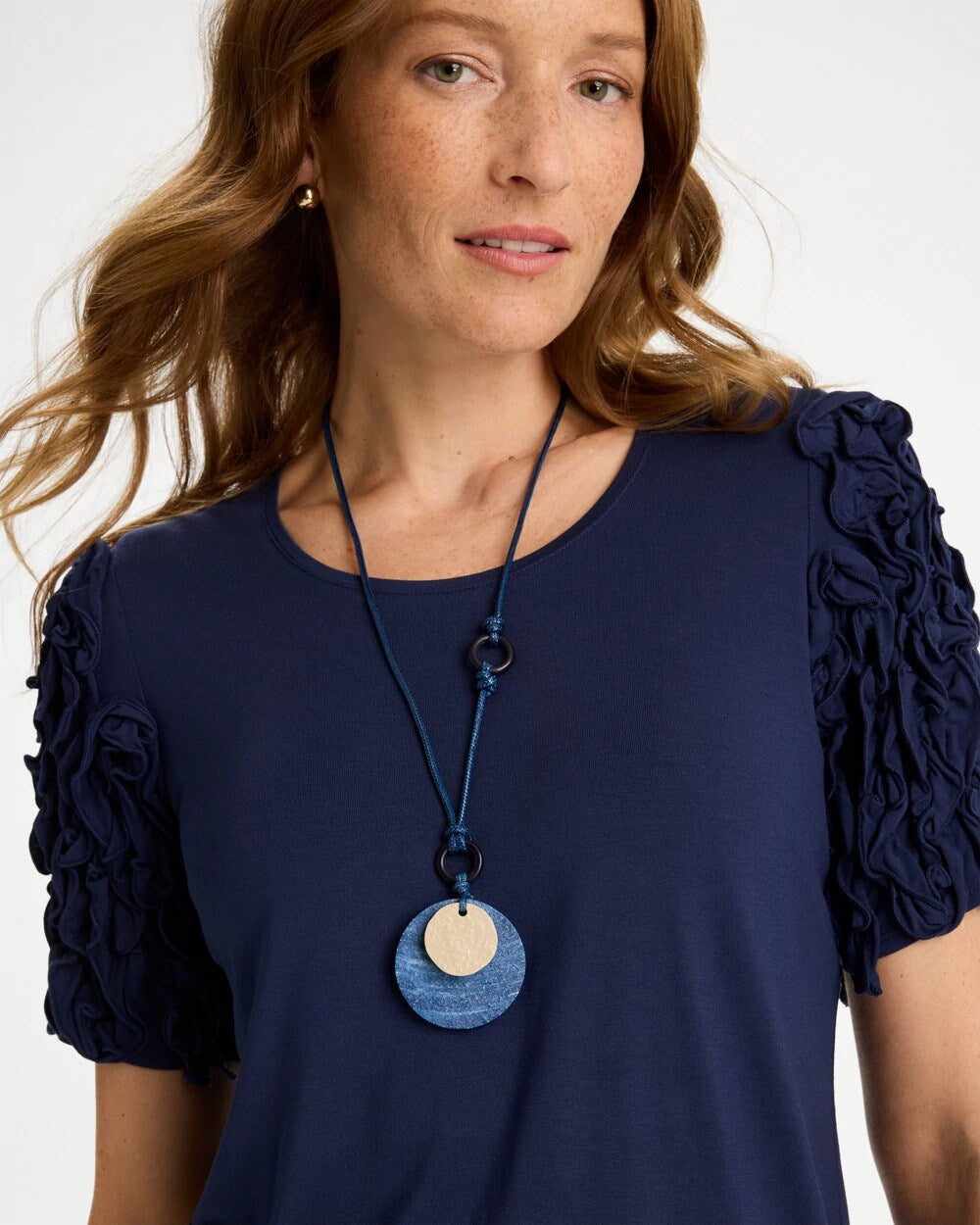 Adjustable Blue-Neutral Wood Pendant Necklace