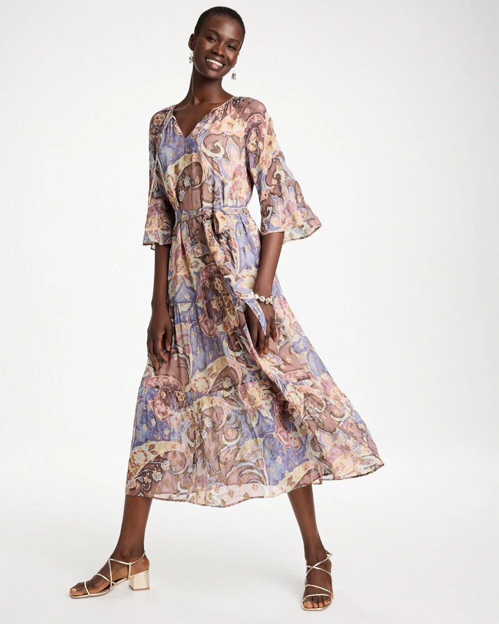 Foiled Woven Pleated Dress