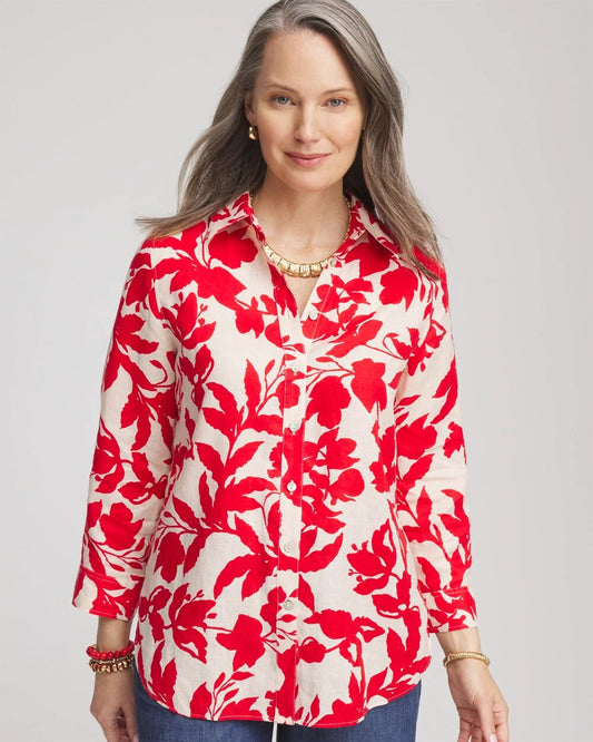 No Iron Floral Linen Shirt