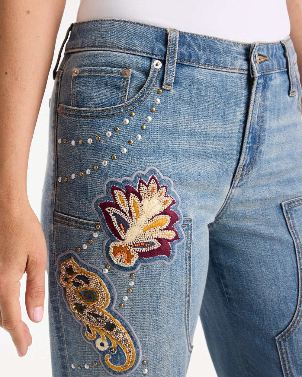 Embellished Vintage Boyfriend Crop Jeans