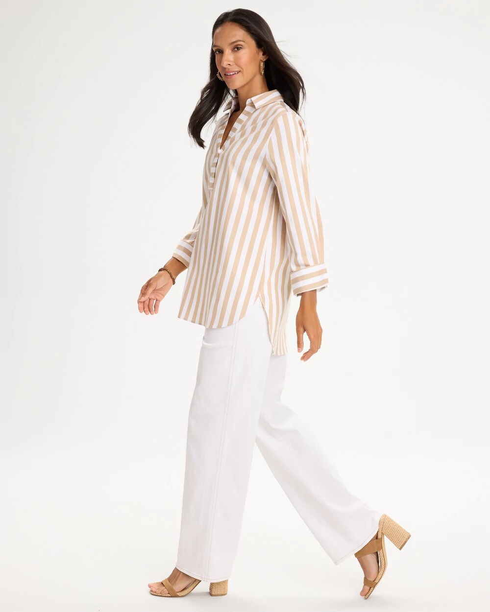 No Iron Stretch Neutral Striped Tunic
