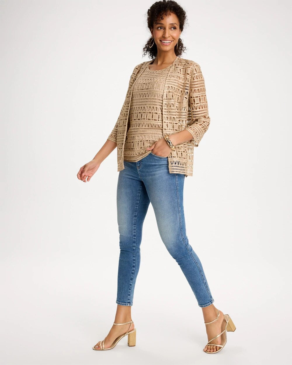 Travelers Metallic Crochet Cardigan