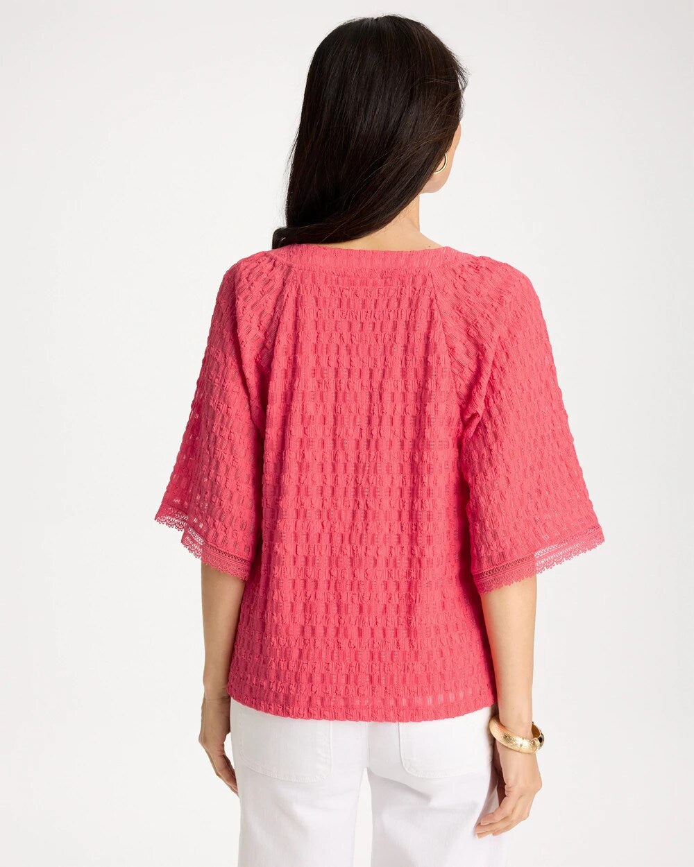 Crinkle Lace Knit Raglan Tee
