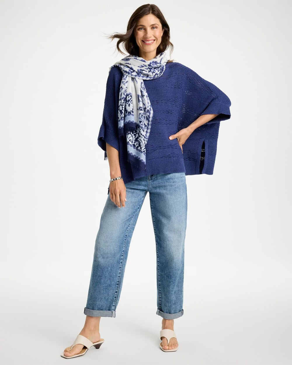 Cotton-Blend Sweater Poncho