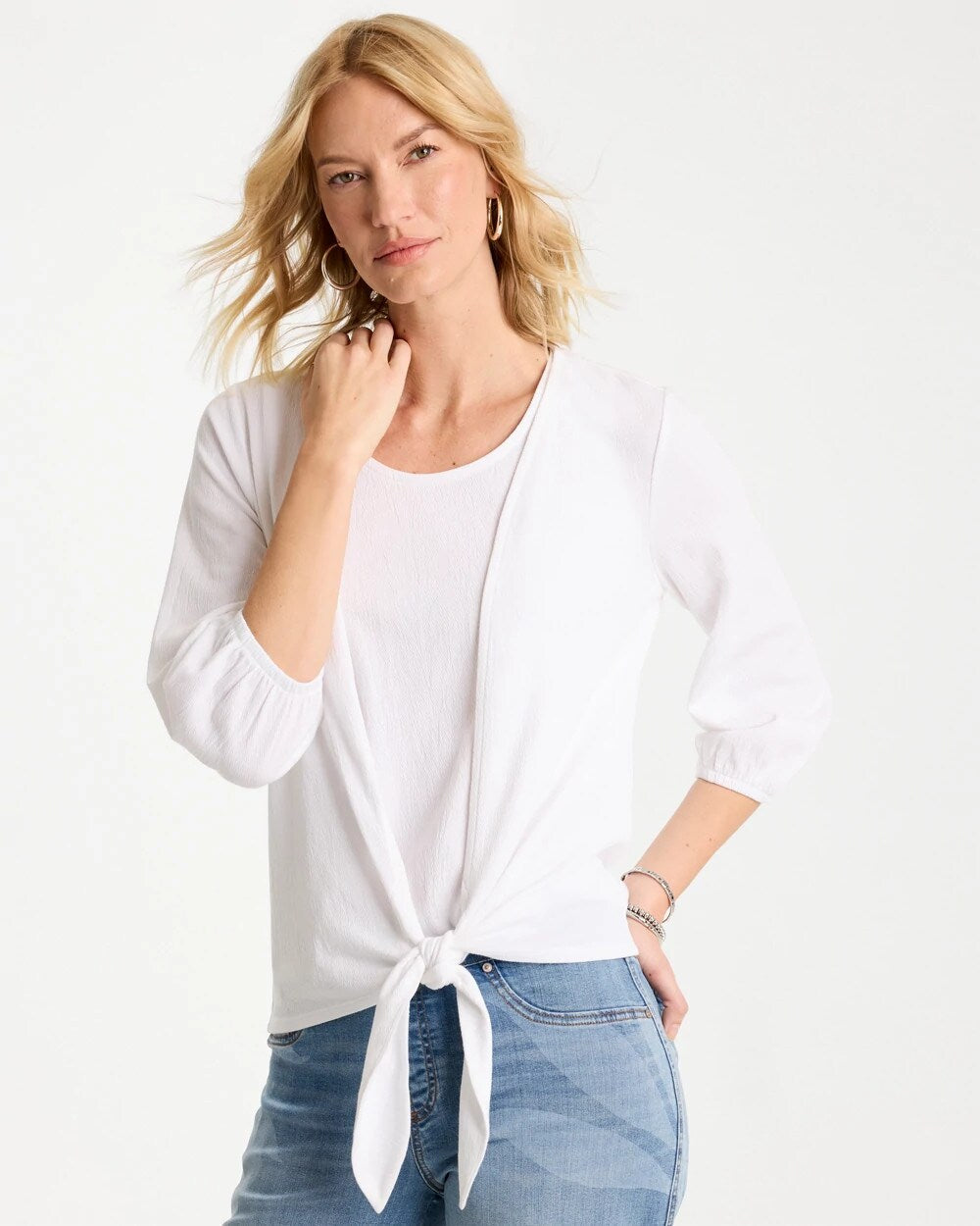 Knit Gauze Tie-Front Cardigan