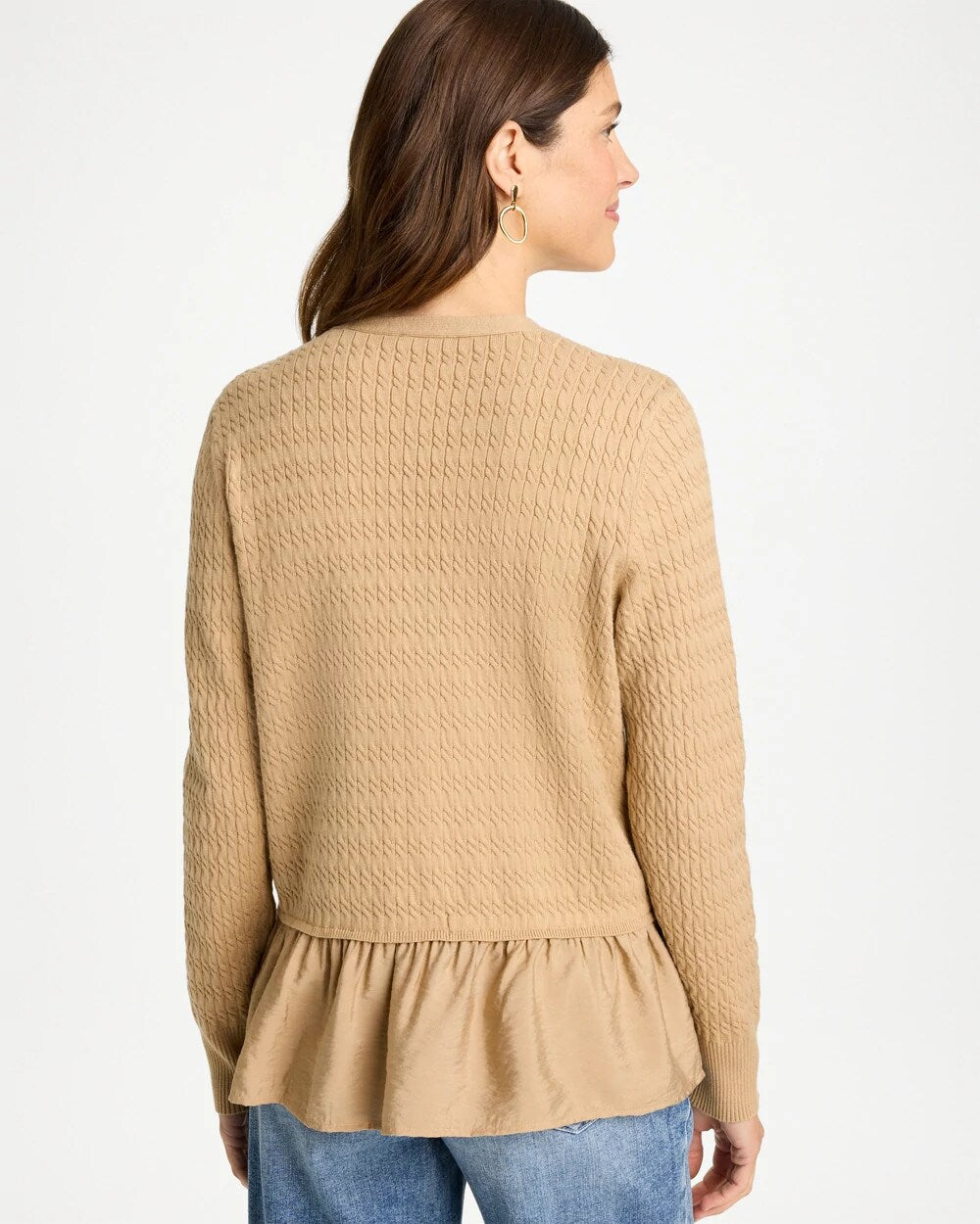 Woven Cotton-Blend Peplum Pullover
