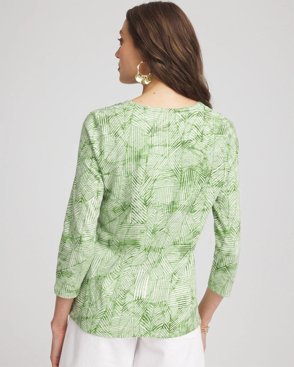 Palm-Frond-Motif Cotton Slub Henley Shirt