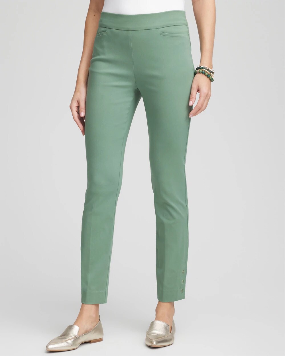 Brigitte Pull-On Slim Rivet Ankle Pants