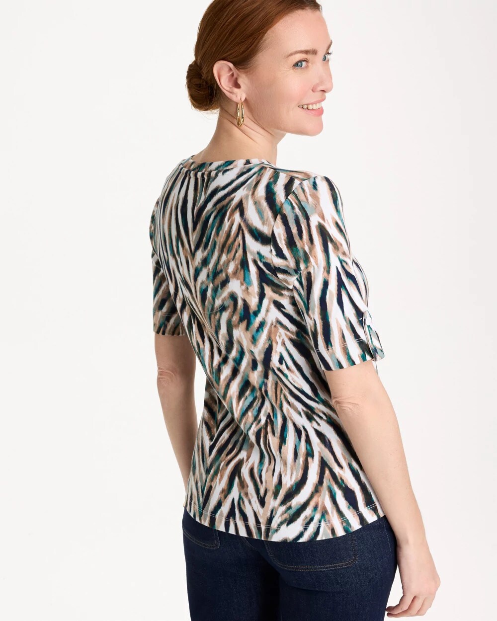 Animal Print Pima Elbow-Sleeve Tee