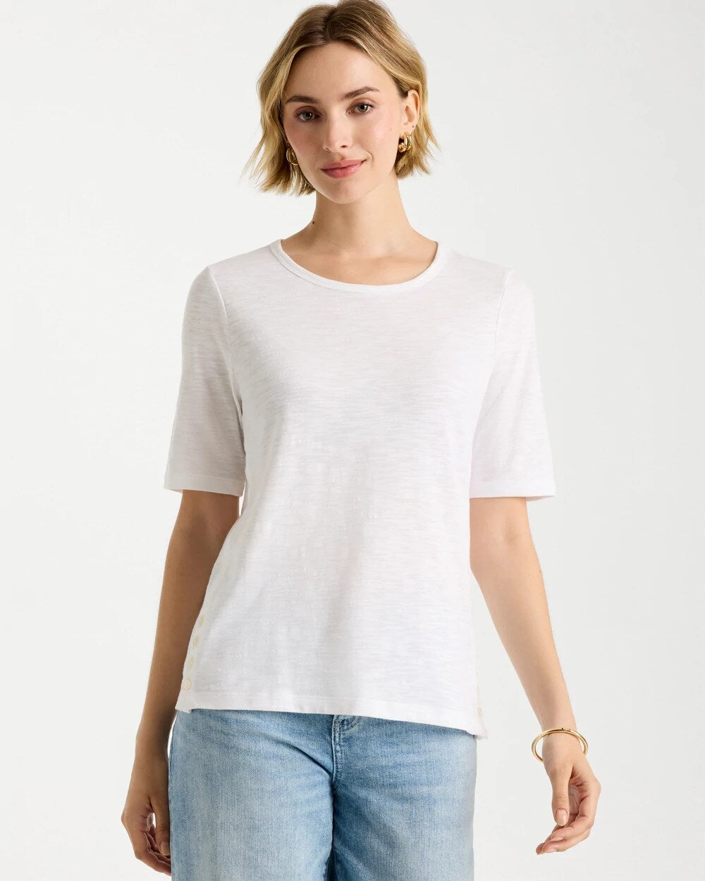Cotton Slub Crewneck Button Tee