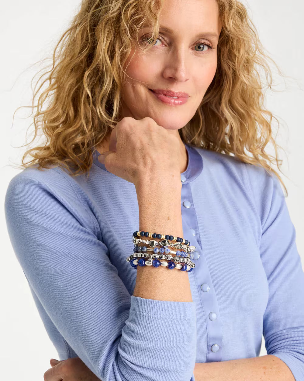 Stretch Set Of Five Genuine Stone Bracelets