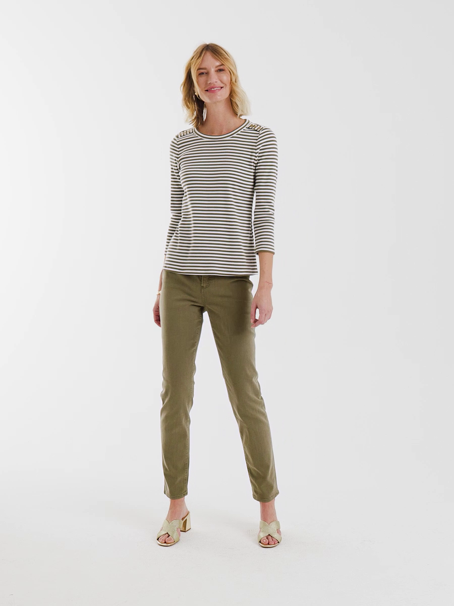 Striped Ribbed Button Crewneck Tee