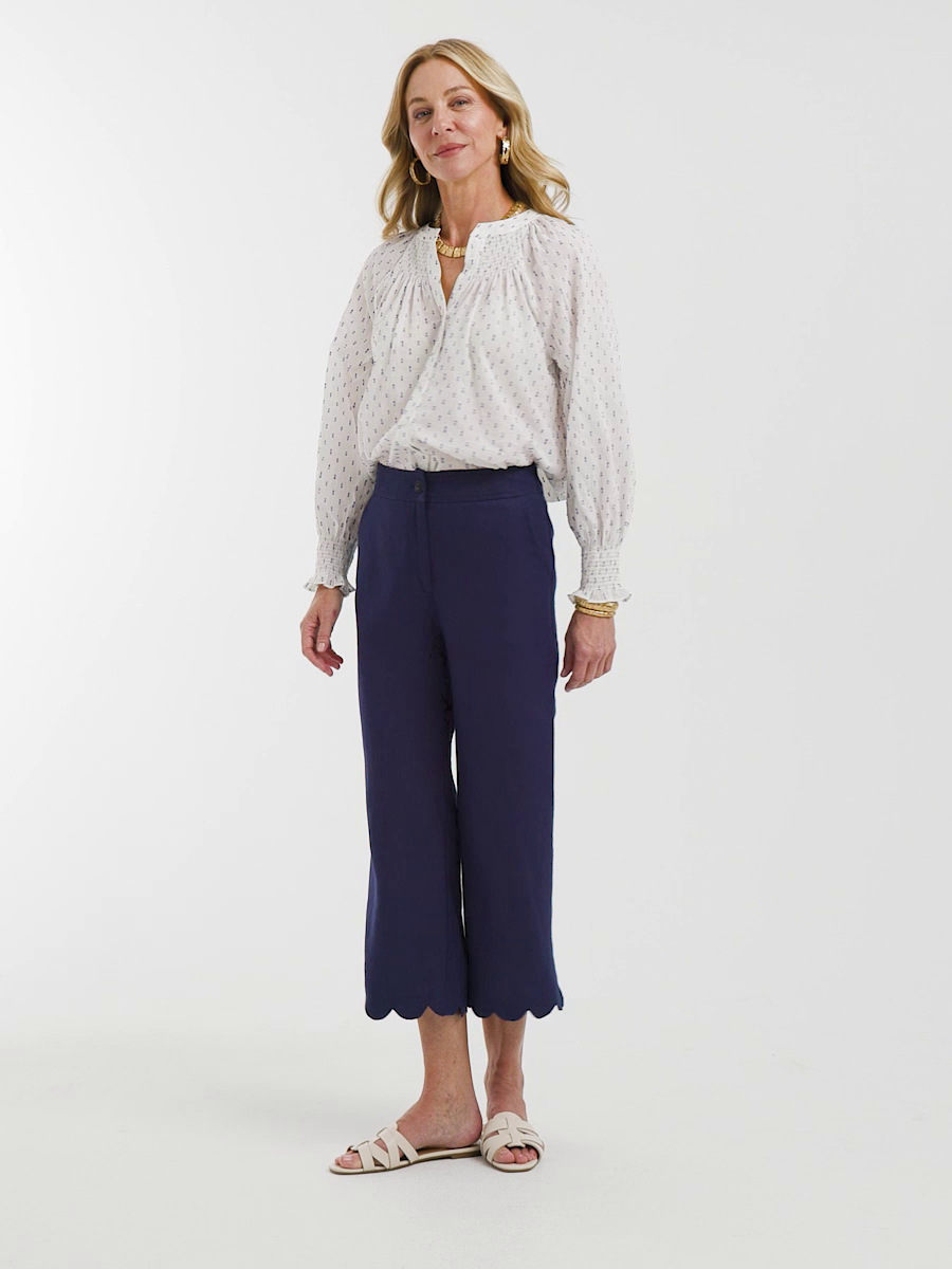 Linen Scallop Hem Crop Pants