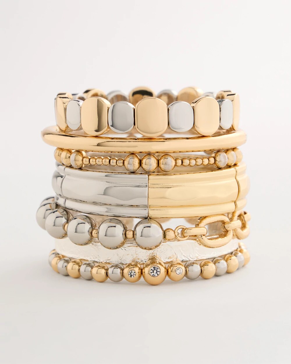 Mixed Metal Beaded Stretch Bracelet