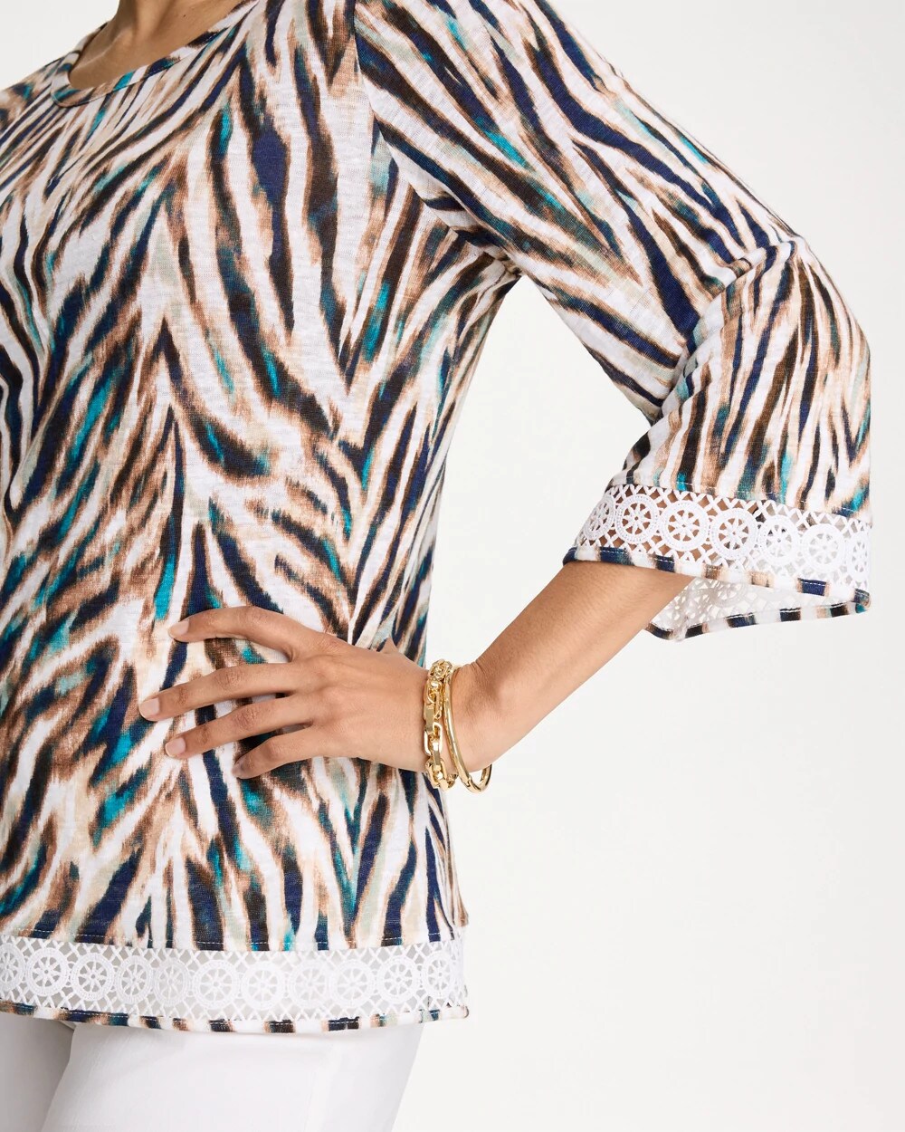 Tiger Linen Crochet Lace Tee