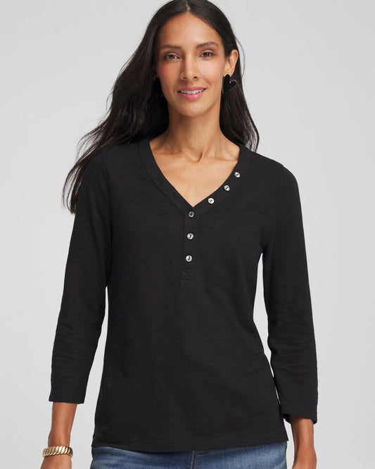 Slub Splitneck Button Tee