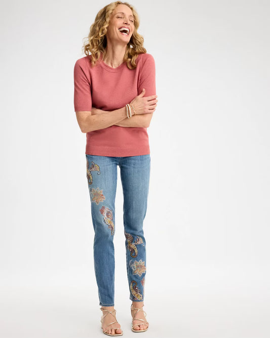 Girlfriend Slim Embroidered Ankle Jeans