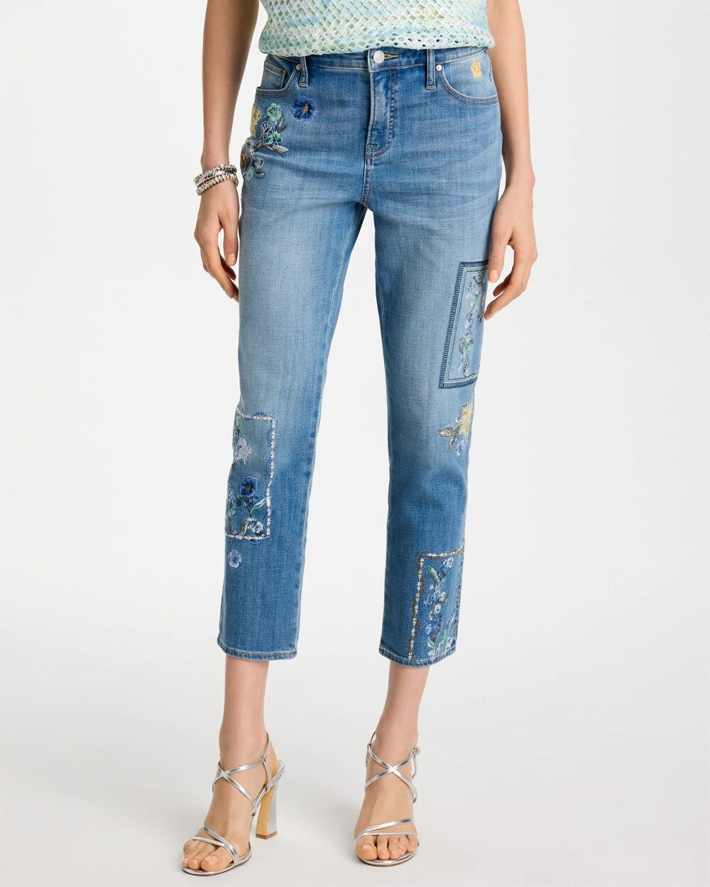 Floral Patchwork Girlfriend Crop Jeans