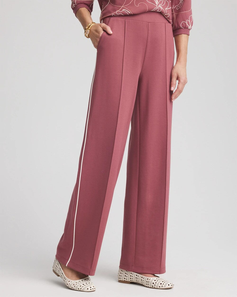 Zenergy Double-Knit Striped Wide Leg Pants