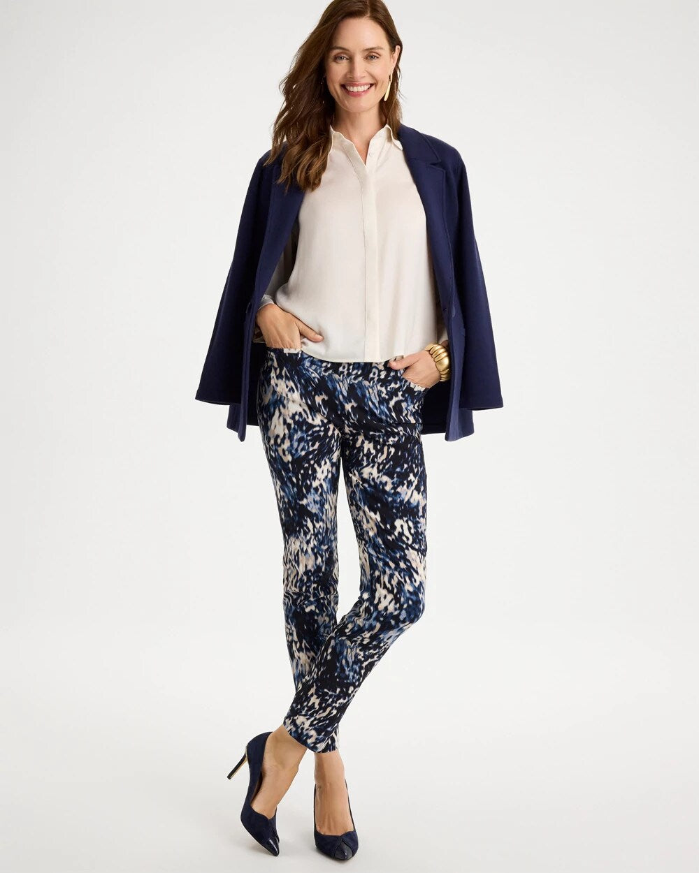 Brigitte Slim Swirled Pull-On Ankle Pants