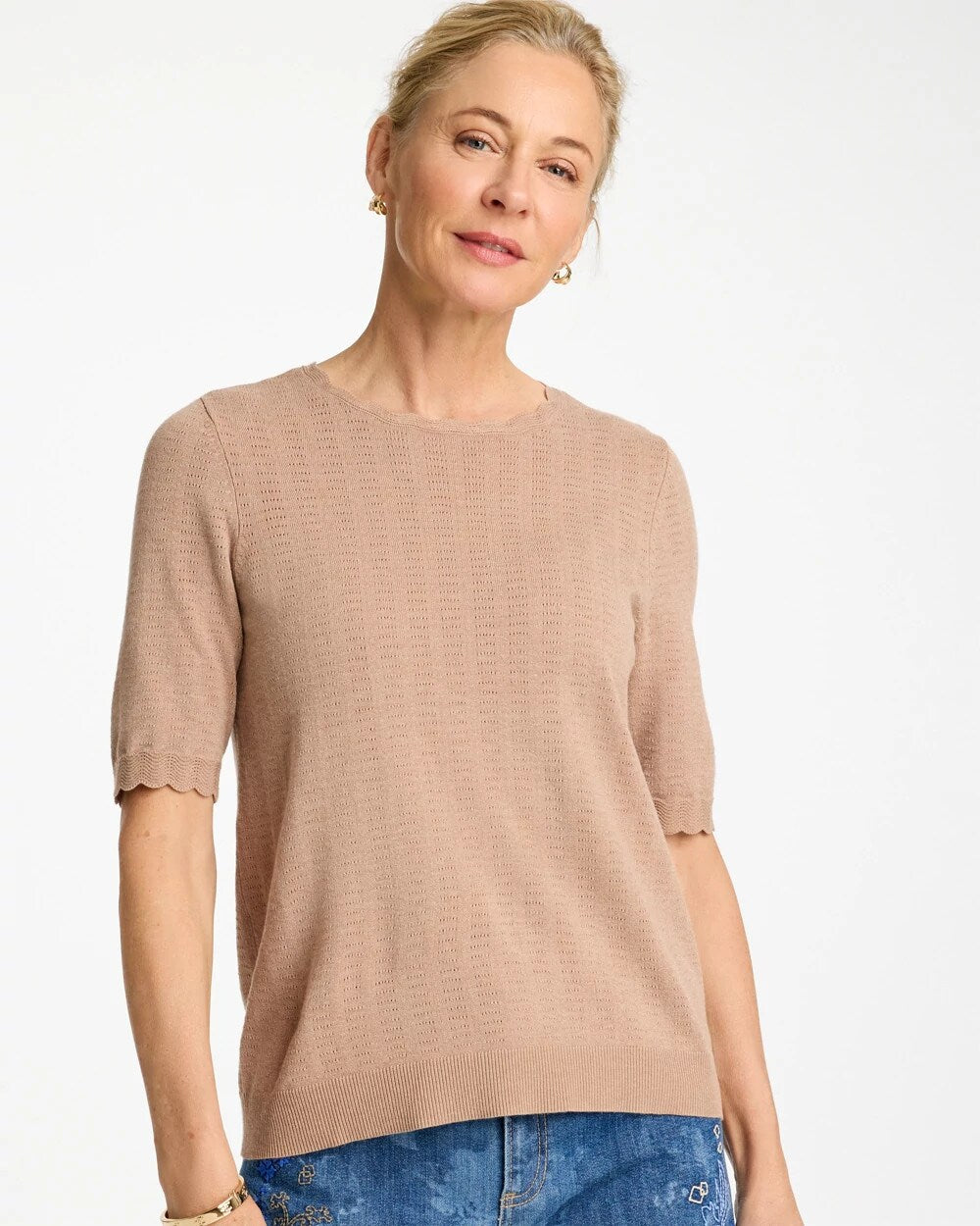 Ella Crewneck Pointelle Pullover Sweater