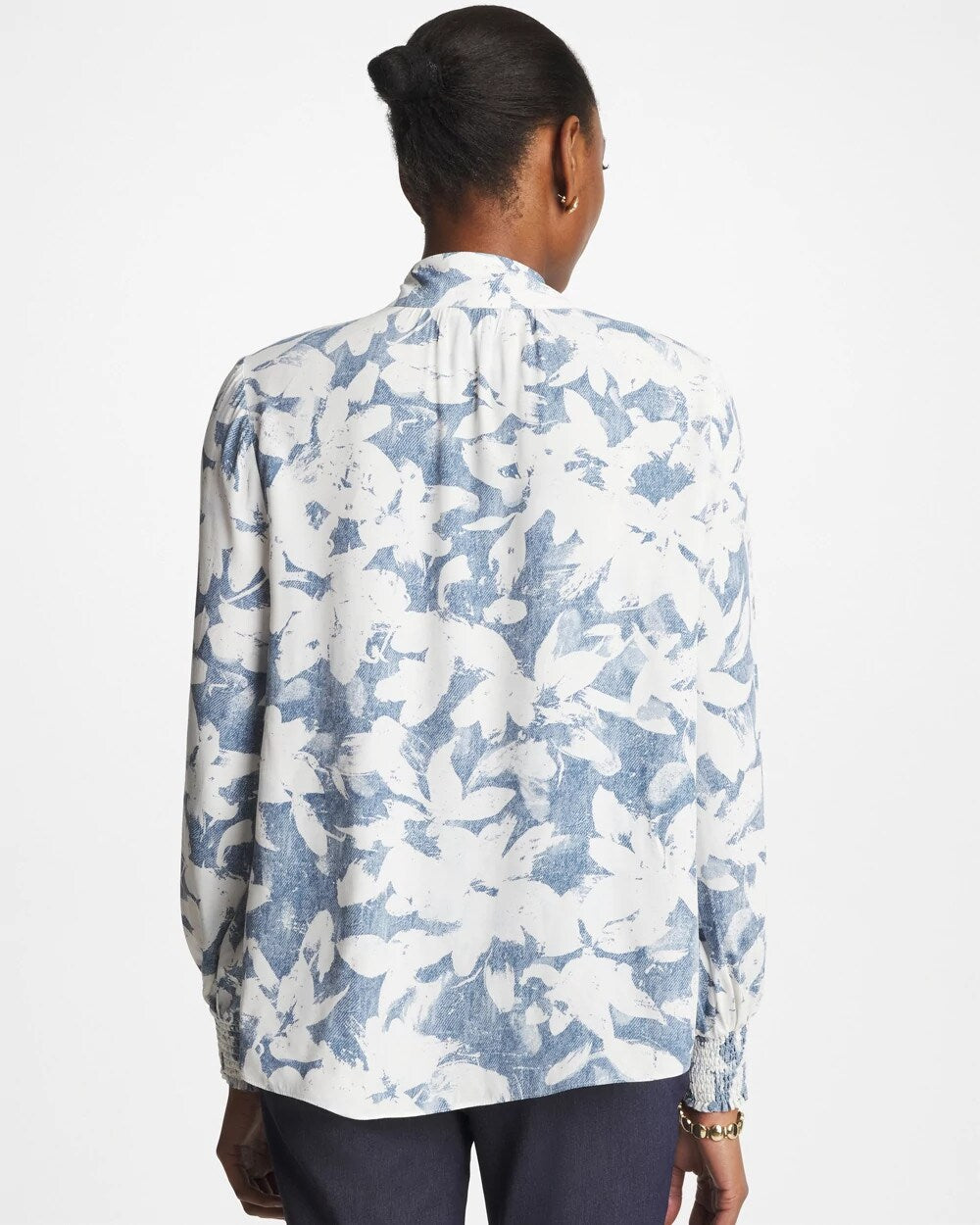 Faux Silk Mockneck Blouse