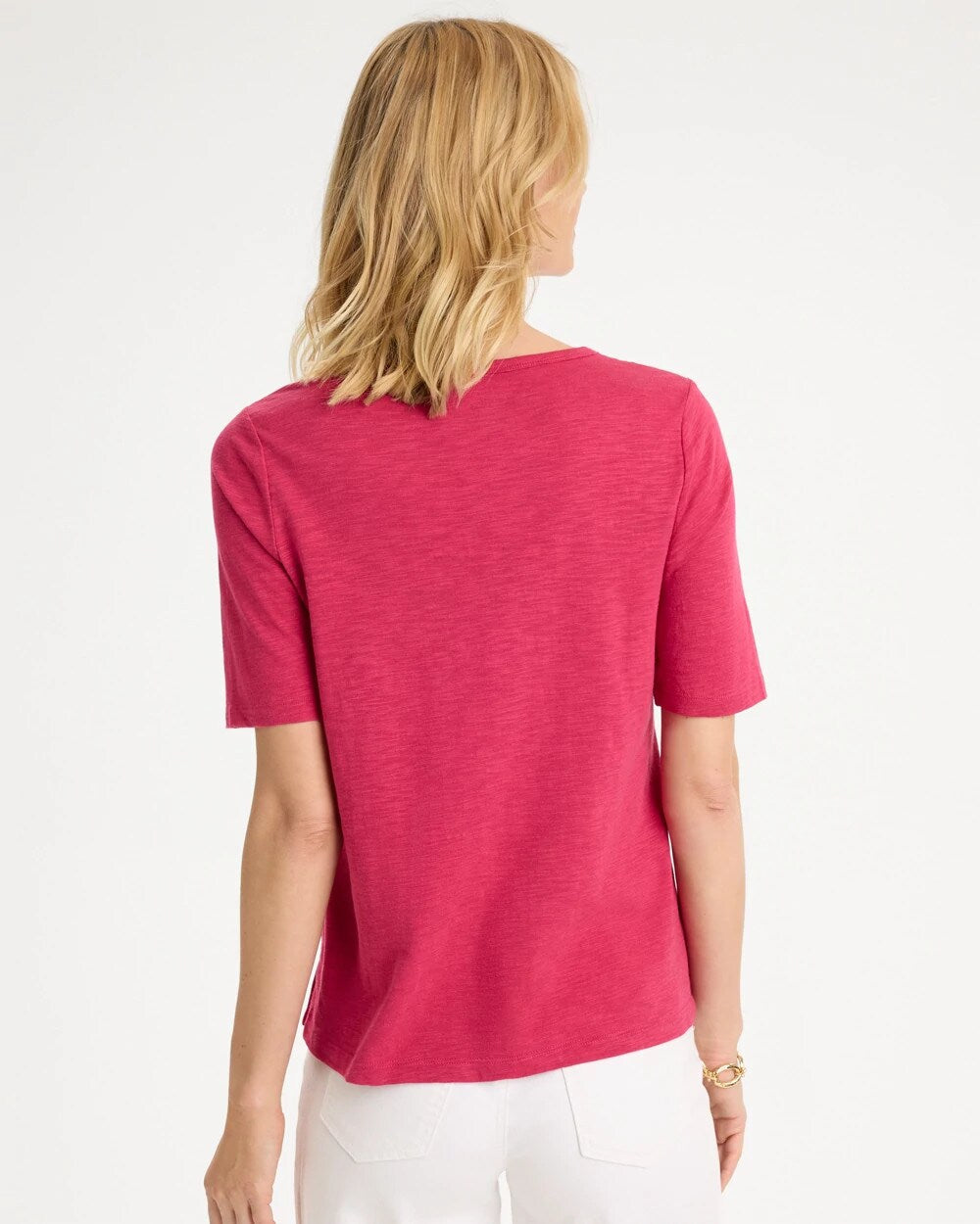 Cotton Slub Crewneck Button Tee