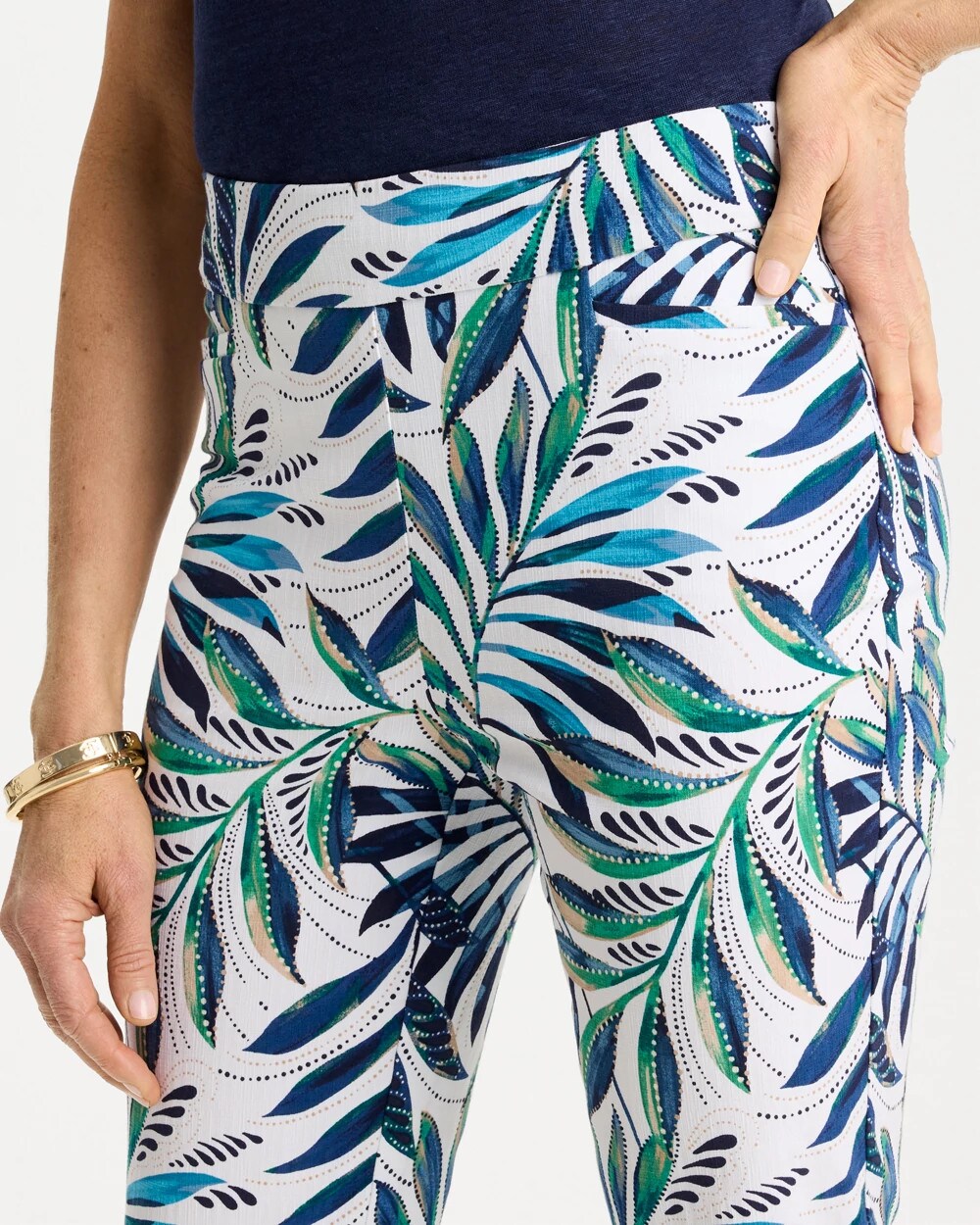 Palm Print Brigitte Slim Pull-On Crop Pant