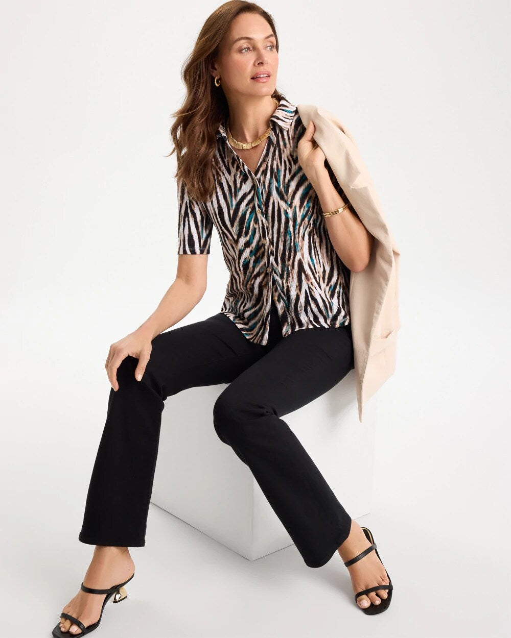Tiger Print Textured Camp Tee