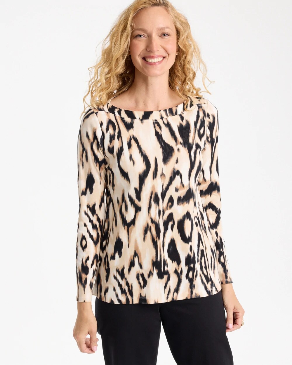Animal Print Pima Cotton Boatneck Tee