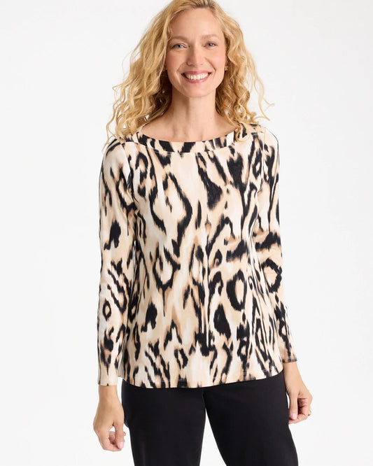 Animal Print Pima Cotton Boatneck Tee