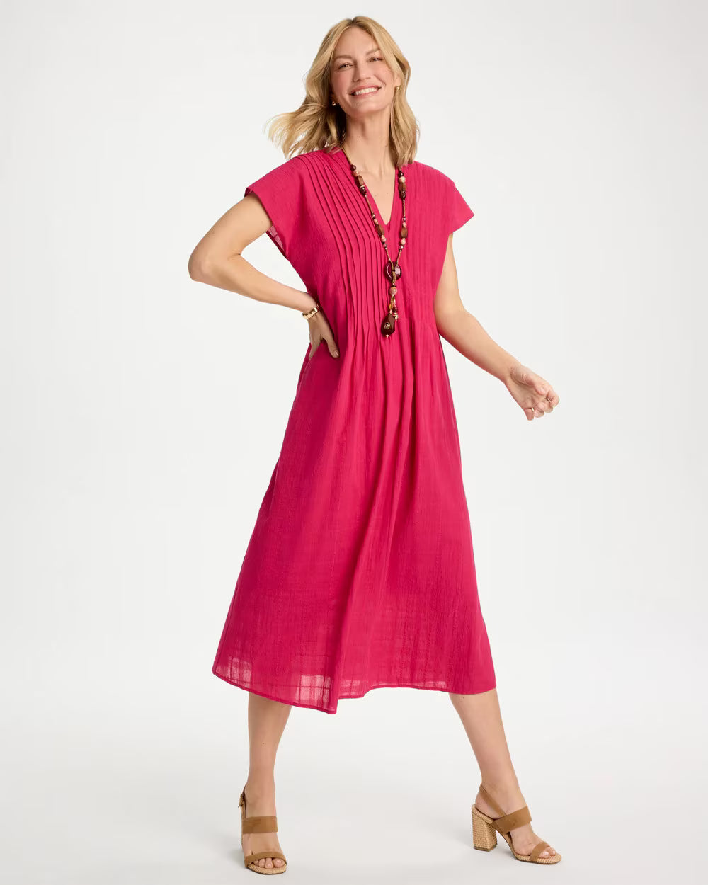 Pleated Popover Midi Dress