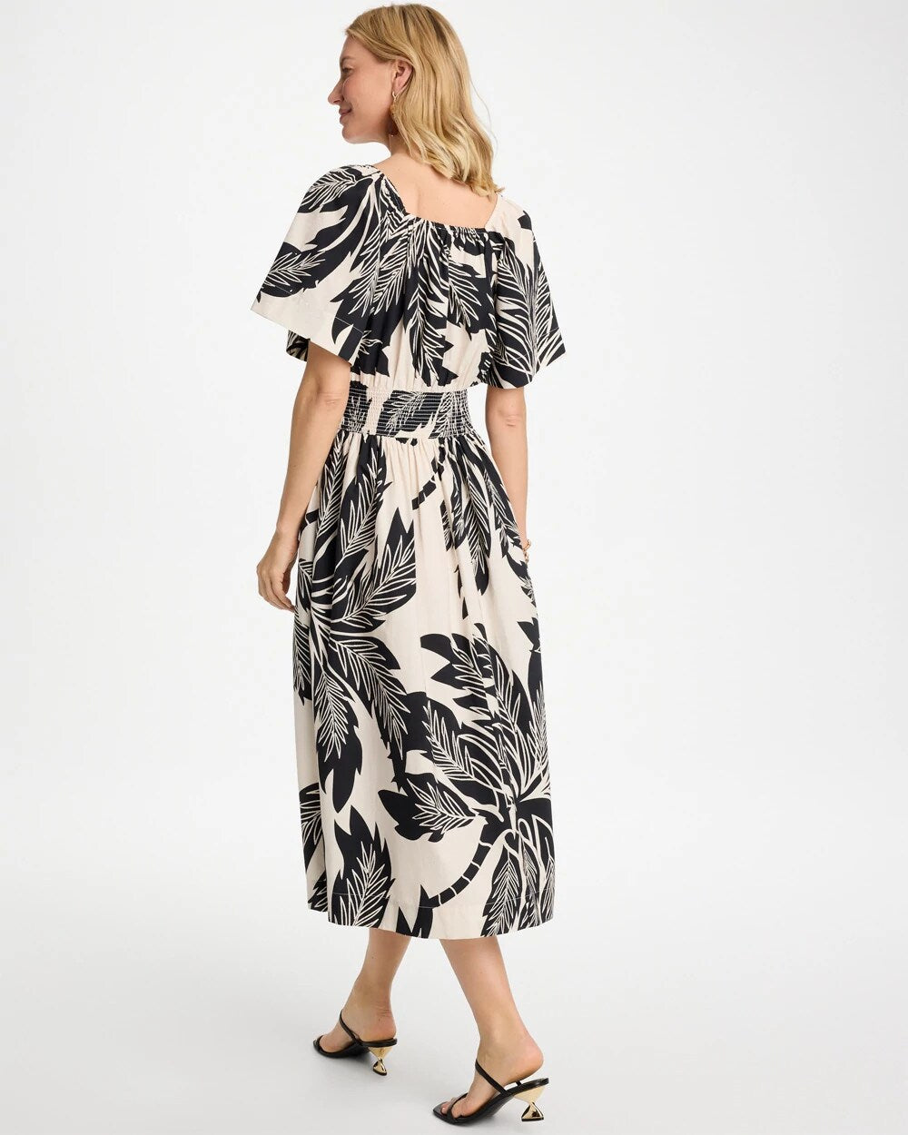 Poplin Cotton Palm Off-Shoulder Dress