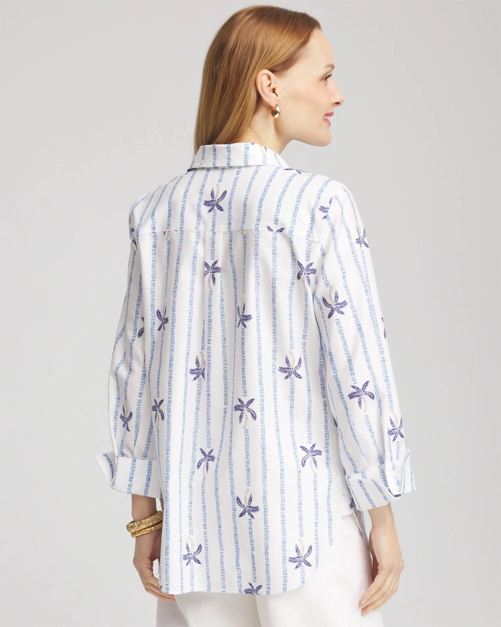 No Iron Palm Striped Sateen Shirt