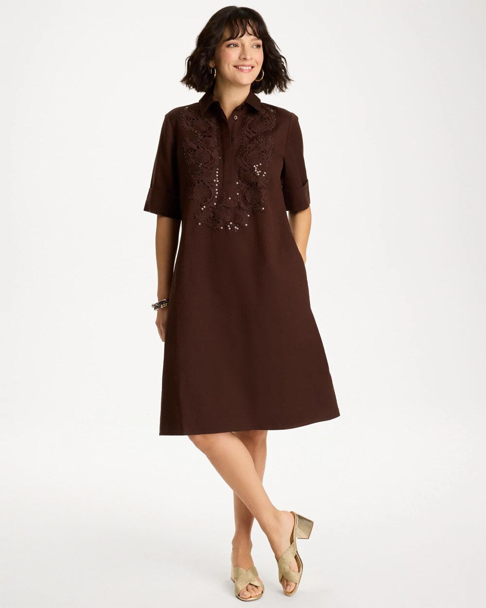 Embellished Linen Popover Dress