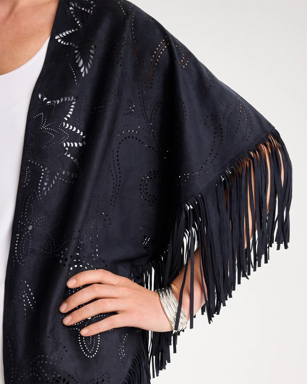 Cutout Faux Suede Fringe Ruana