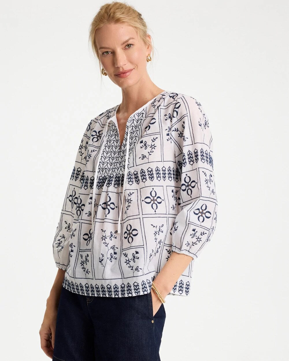 Embroidered Cotton Voile Blouse