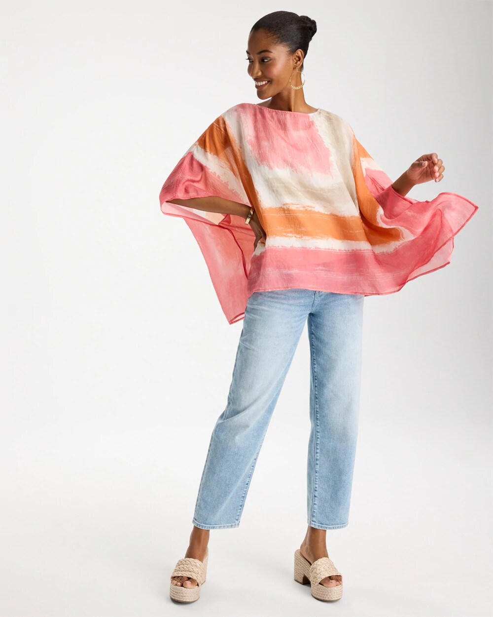 Color-Blocked Border Poncho